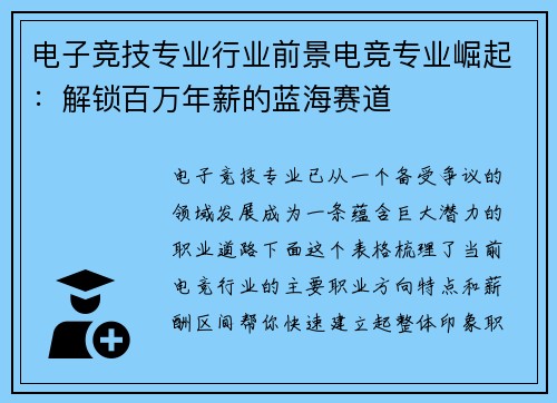 电子竞技专业行业前景电竞专业崛起：解锁百万年薪的蓝海赛道